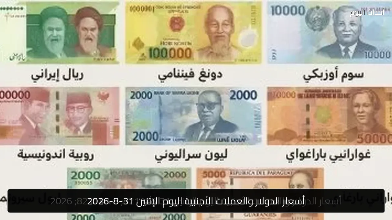 أسعار الدولار والعملات الأجنبية اليوم الإثنين 31-8-2026