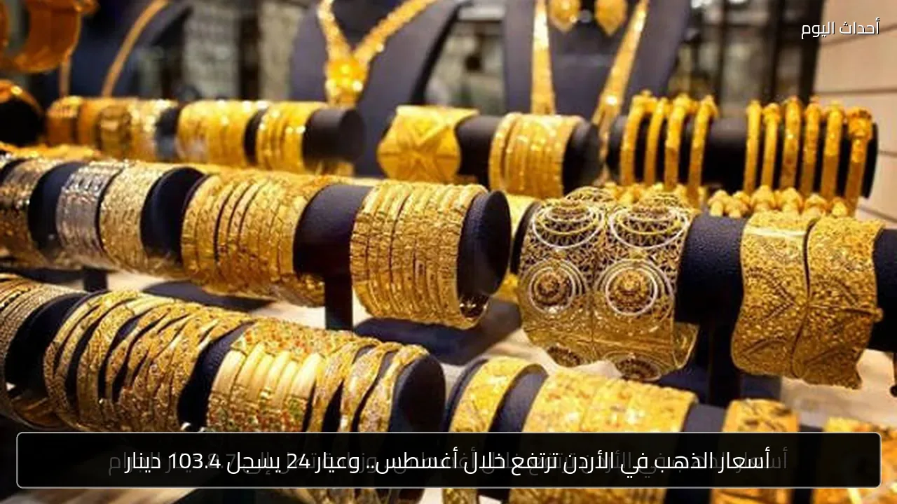 أسعار الذهب في الأردن ترتفع خلال أغسطس.. وعيار 24 يسجل 103.4 دينار
