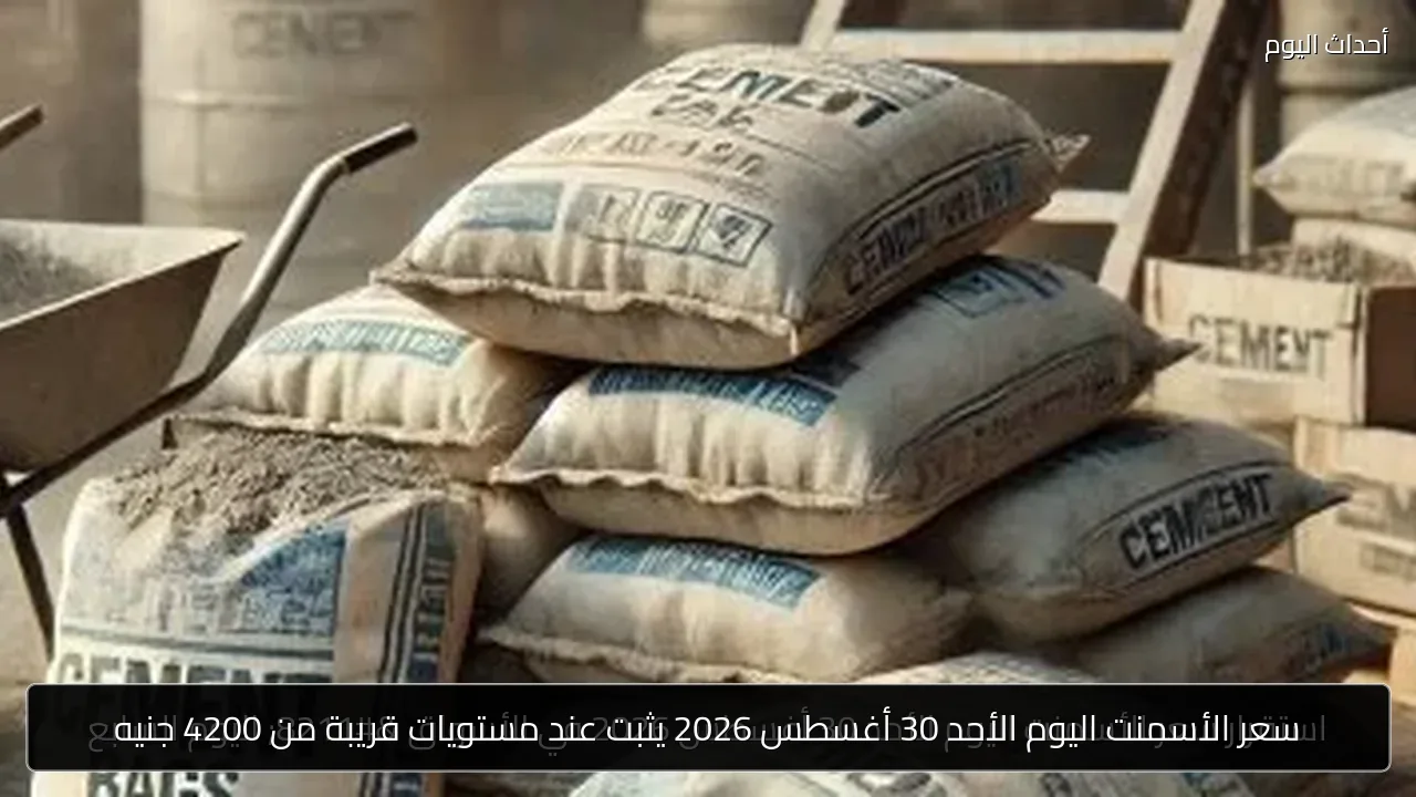 سعر الأسمنت اليوم الأحد 30 أغسطس 2026 يثبت عند مستويات قريبة من 4200 جنيه