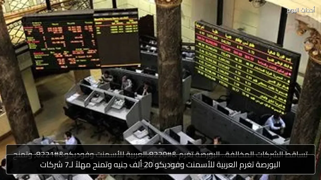 البورصة تغرم العربية للأسمنت وفوديكو 20 ألف جنيه وتمنح مهلاً لـ7 شركات