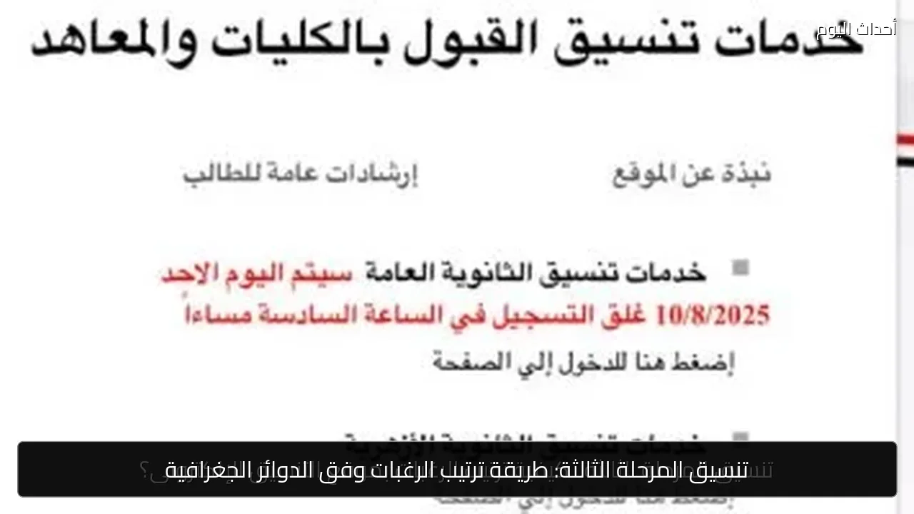 تنسيق المرحلة الثالثة: طريقة ترتيب الرغبات وفق الدوائر الجغرافية