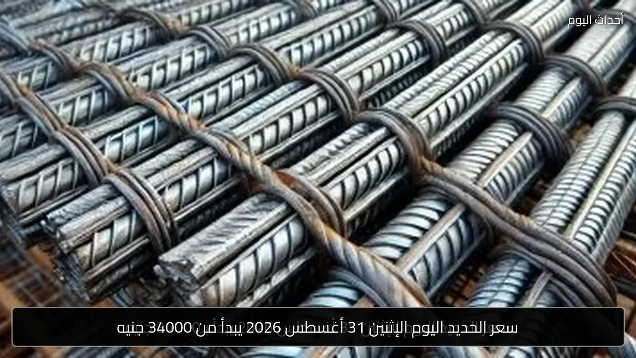سعر الحديد اليوم الإثنين 31 أغسطس 2026 يبدأ من 34000 جنيه