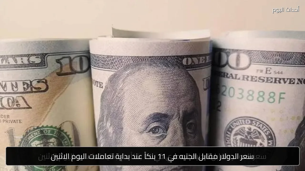 سعر الدولار مقابل الجنيه في 11 بنكاً عند بداية تعاملات اليوم الاثنين