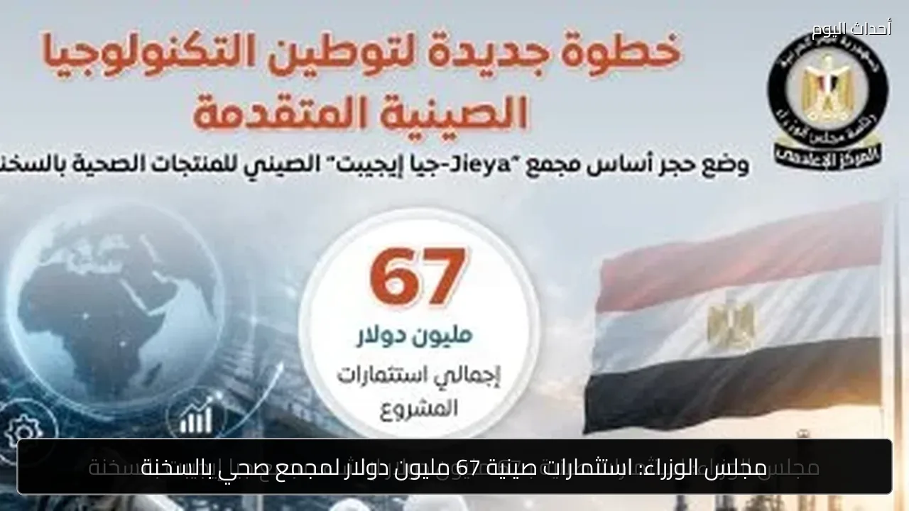 مجلس الوزراء: استثمارات صينية 67 مليون دولار لمجمع صحي بالسخنة