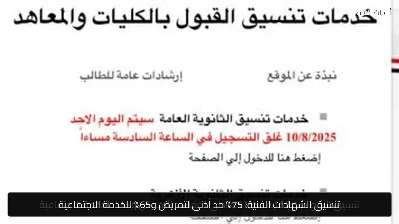 تنسيق الشهادات الفنية: 75% حد أدنى لتمريض و65% للخدمة الاجتماعية