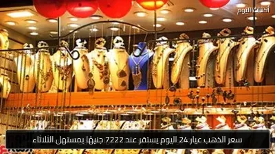 سعر الذهب عيار 24 اليوم يستقر عند 7222 جنيهًا بمستهل الثلاثاء