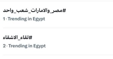 «مصر والإمارات شعب واحد».. هاشتاج يتصدر الأكثر تداولا على موقع «إكس»