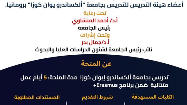 جامعة أسيوط تفتح باب التقديم لمنحة إيراسموس لأعضاء هيئة التدريس