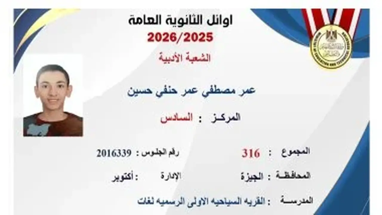 عمر مصطفى: السادس على الجمهورية أدبي لم أصدق النتيجة وأسرتي احتفلت بالدموع