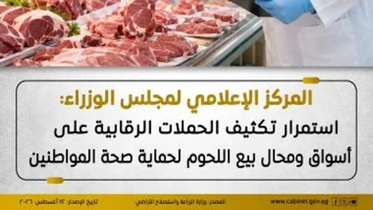 مجلس الوزراء يعلن عن حملات رقابية على أسواق اللحوم لحماية صحة المواطنين